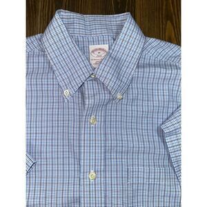 Brooks Brothers 346 Button Up Dress Shirt Plaid Short Sleeve Mens Size Medium